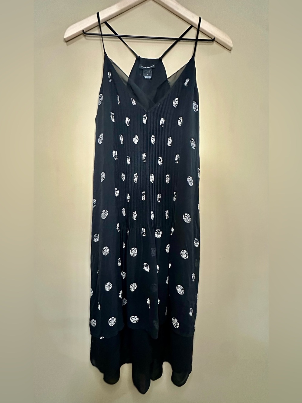 Club Monaco Black White Print Pleated Strappy Midi Dress Size 4